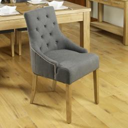 Dining Chair Oak Accent Upholstered - Stone Pack Of Two